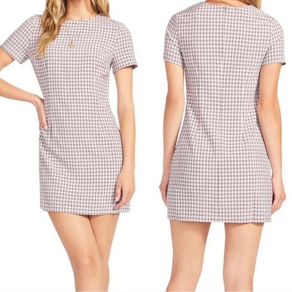 BB Dakota Pink Checked Out Shift Dress Short Sleeve sz 2
